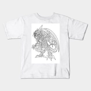 mecha robot quetzalcoatl lizard dinosaur kaiju in ecopop mexican patterns art Kids T-Shirt